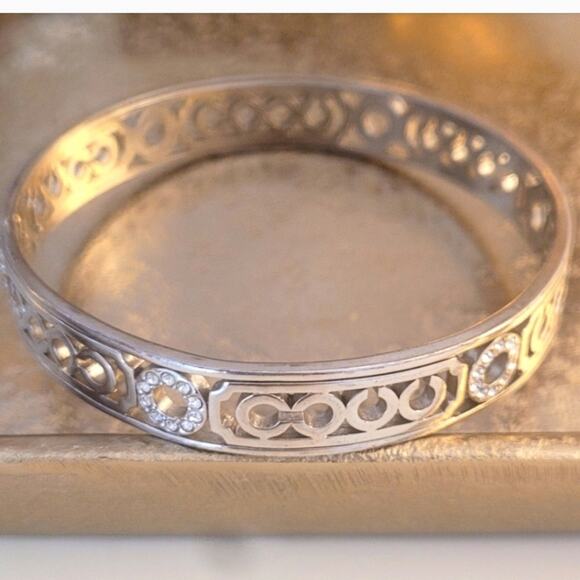 Coach Rare Silver & Crystal Cut-Out Bangle Bracelet with Dust Bag EUC MSRP $150 - Picture 3 of 10